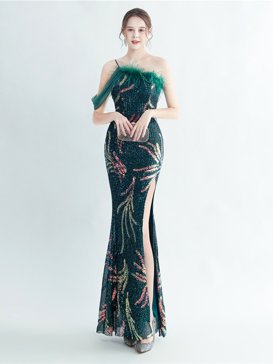 Elegantes Maxikleid Idalia mit Federverzierungen