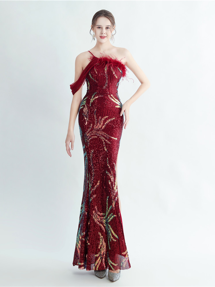 Elegantes Maxikleid Idalia mit Federverzierungen