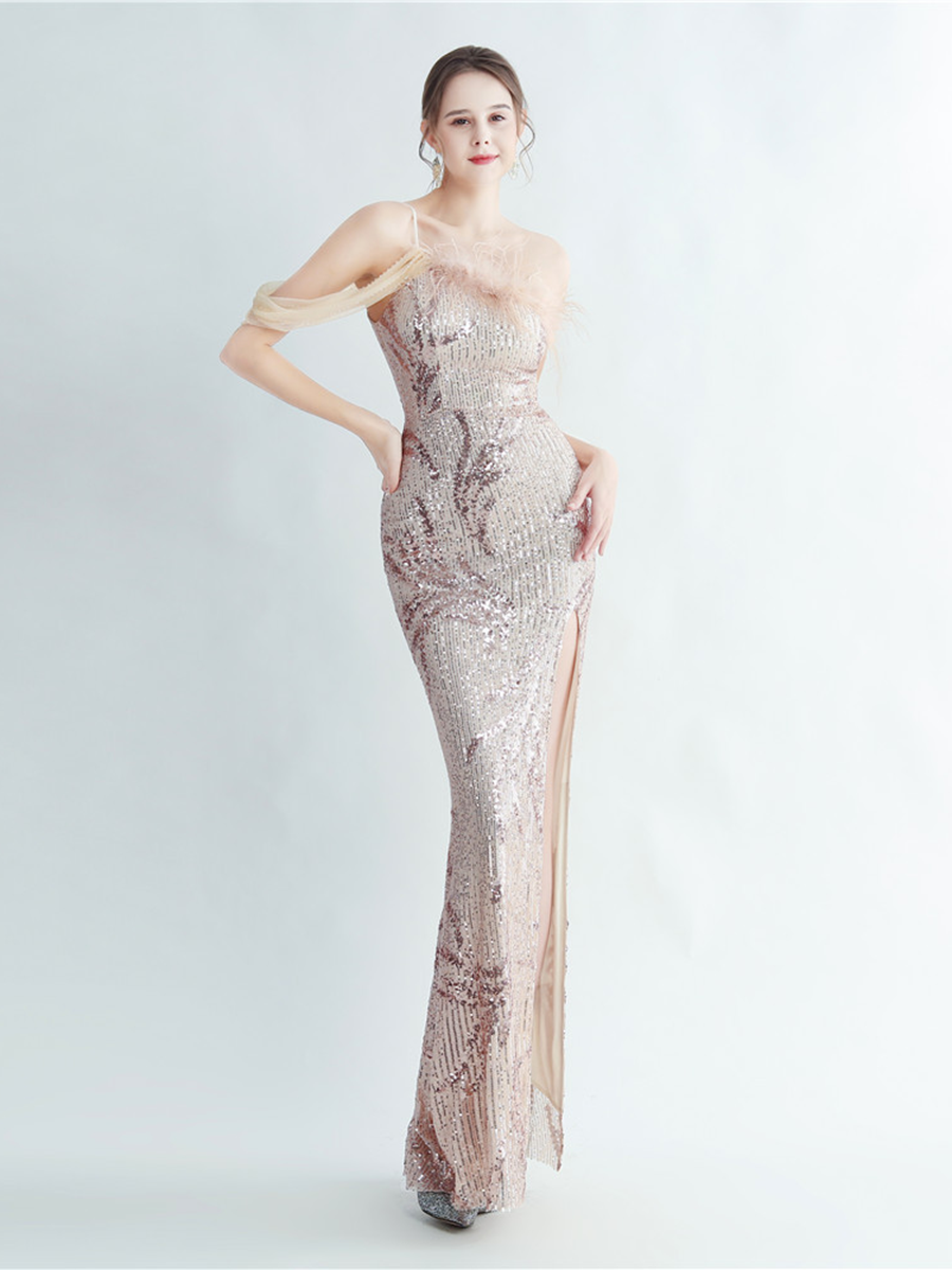 Elegantes Maxikleid Idalia mit Federverzierungen