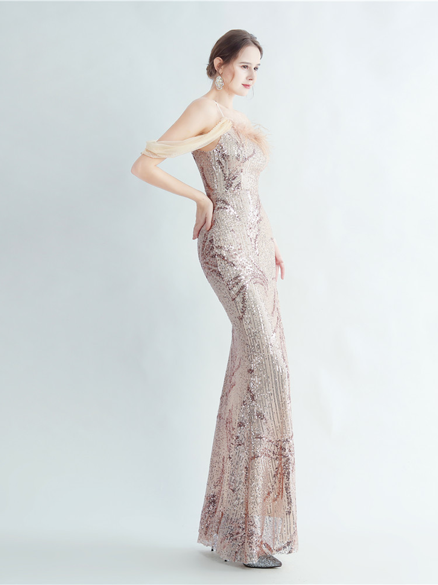 Elegantes Maxikleid Idalia mit Federverzierungen