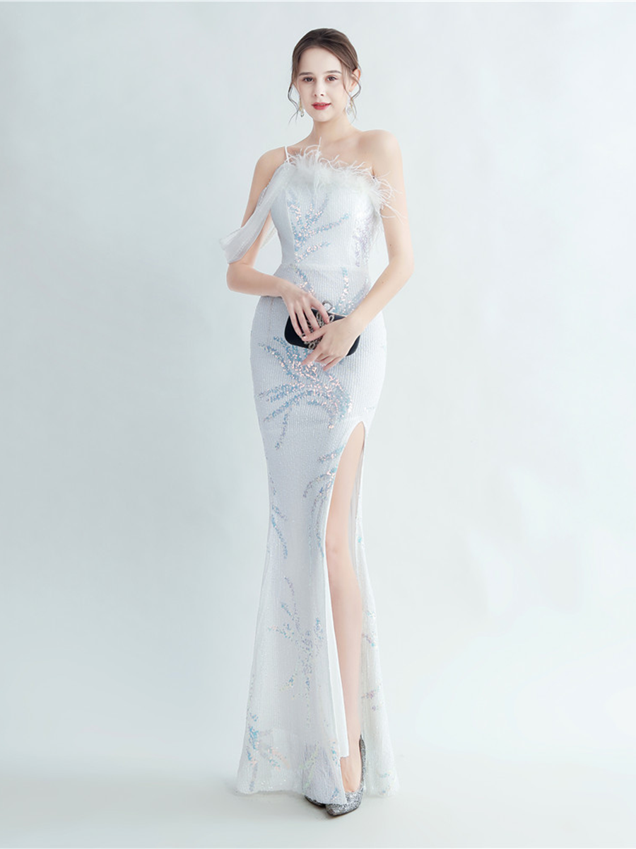 Elegantes Maxikleid Idalia mit Federverzierungen