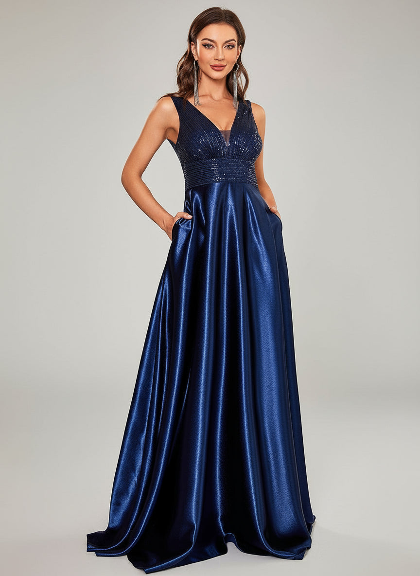 Vesper Satin-Maxikleid mit V-Ausschnitt