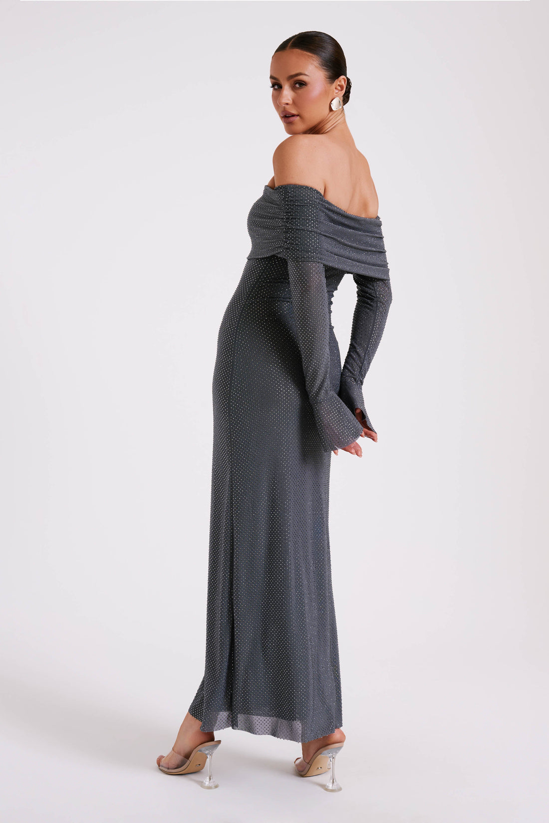 Marcel Off-Shoulder Diamante Maxi Dress - Bronze