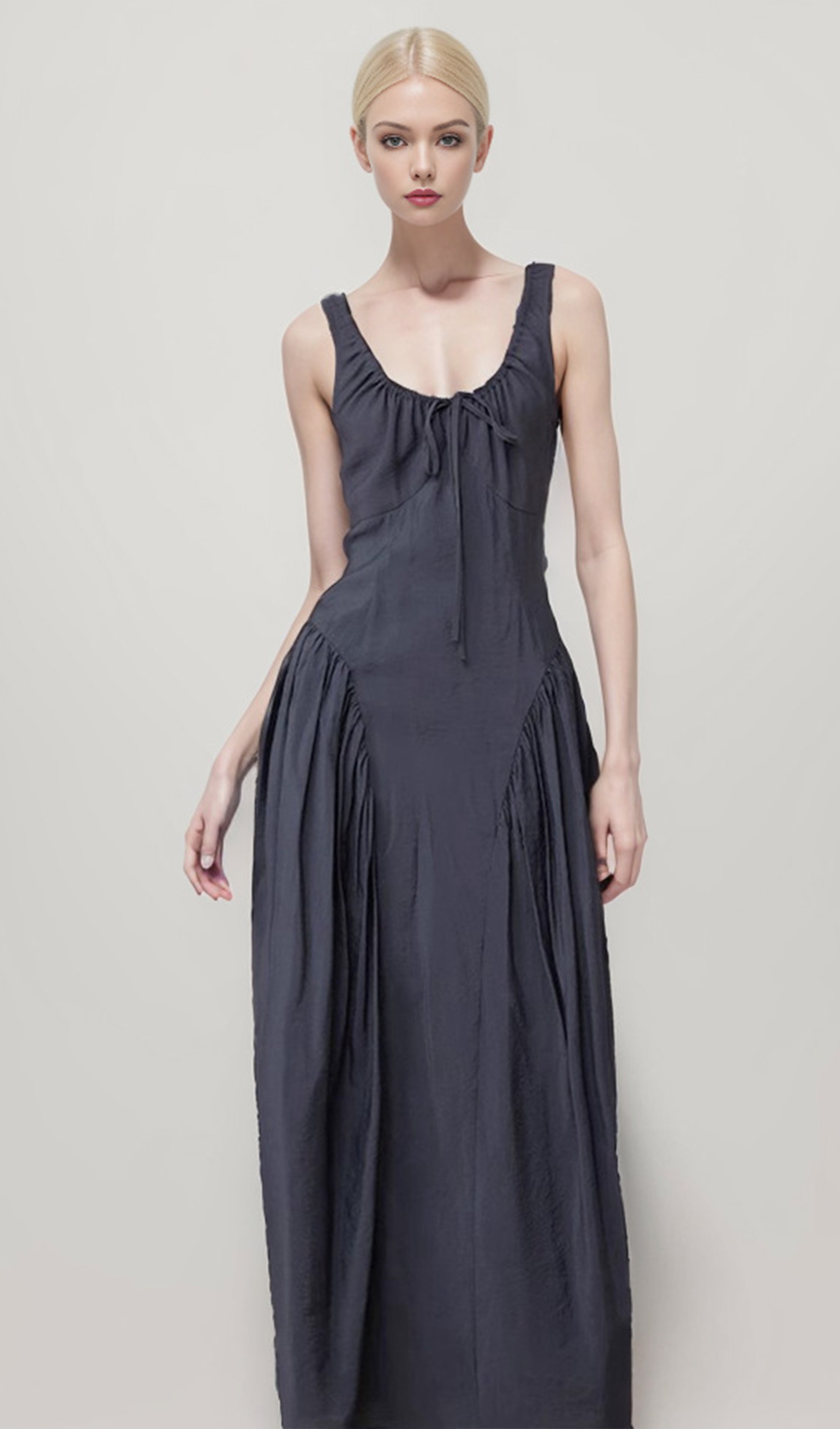 Plain Lace Maxi A-Line Dress with Tie Front 