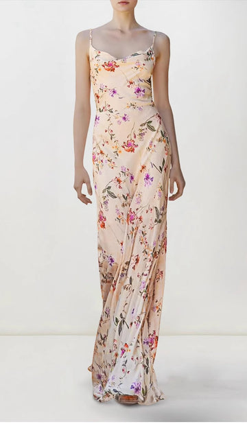 Floral Patterned Satin Maxi Dress