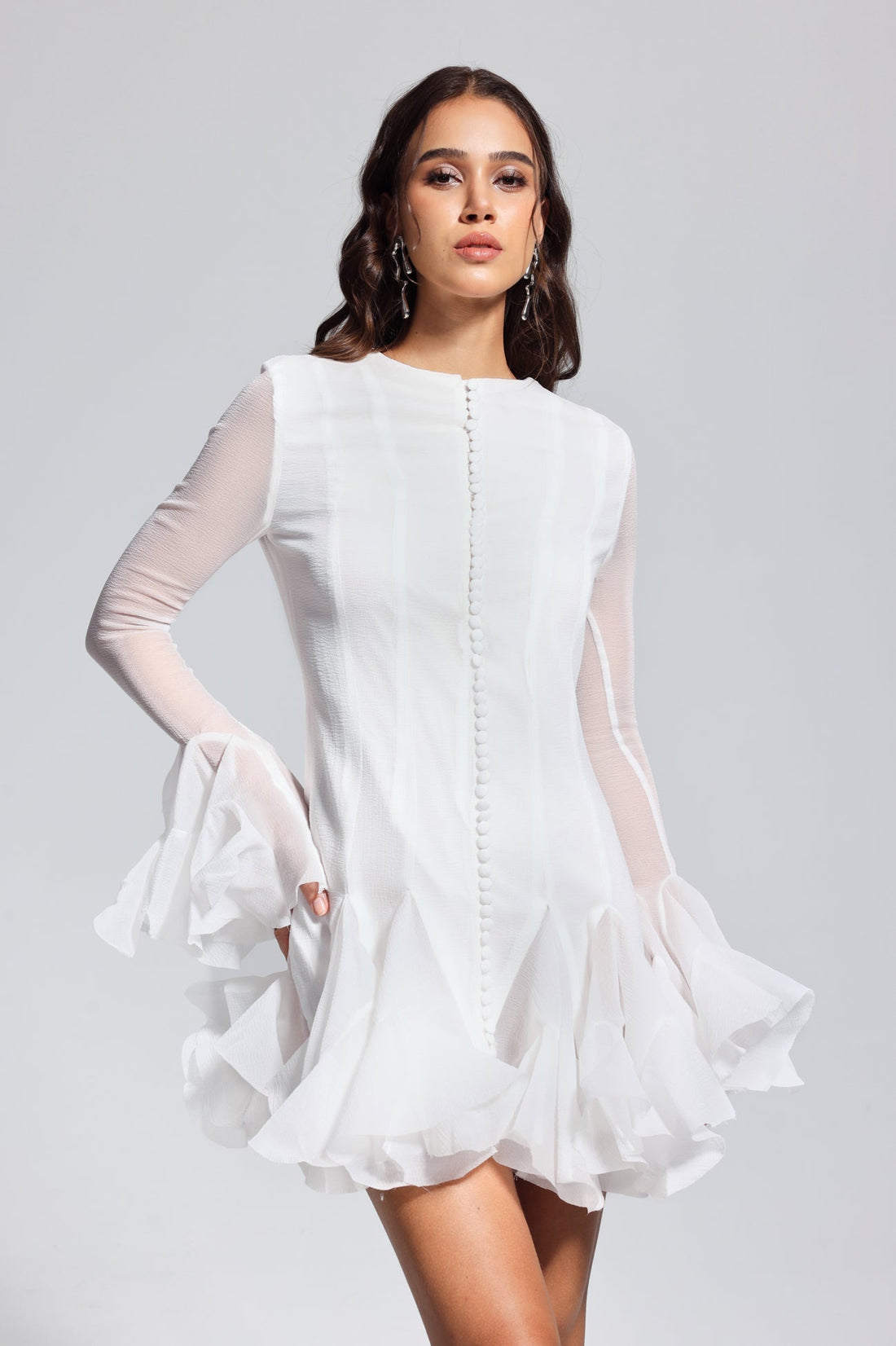 McCarthy File Ruffled Mini Dress White