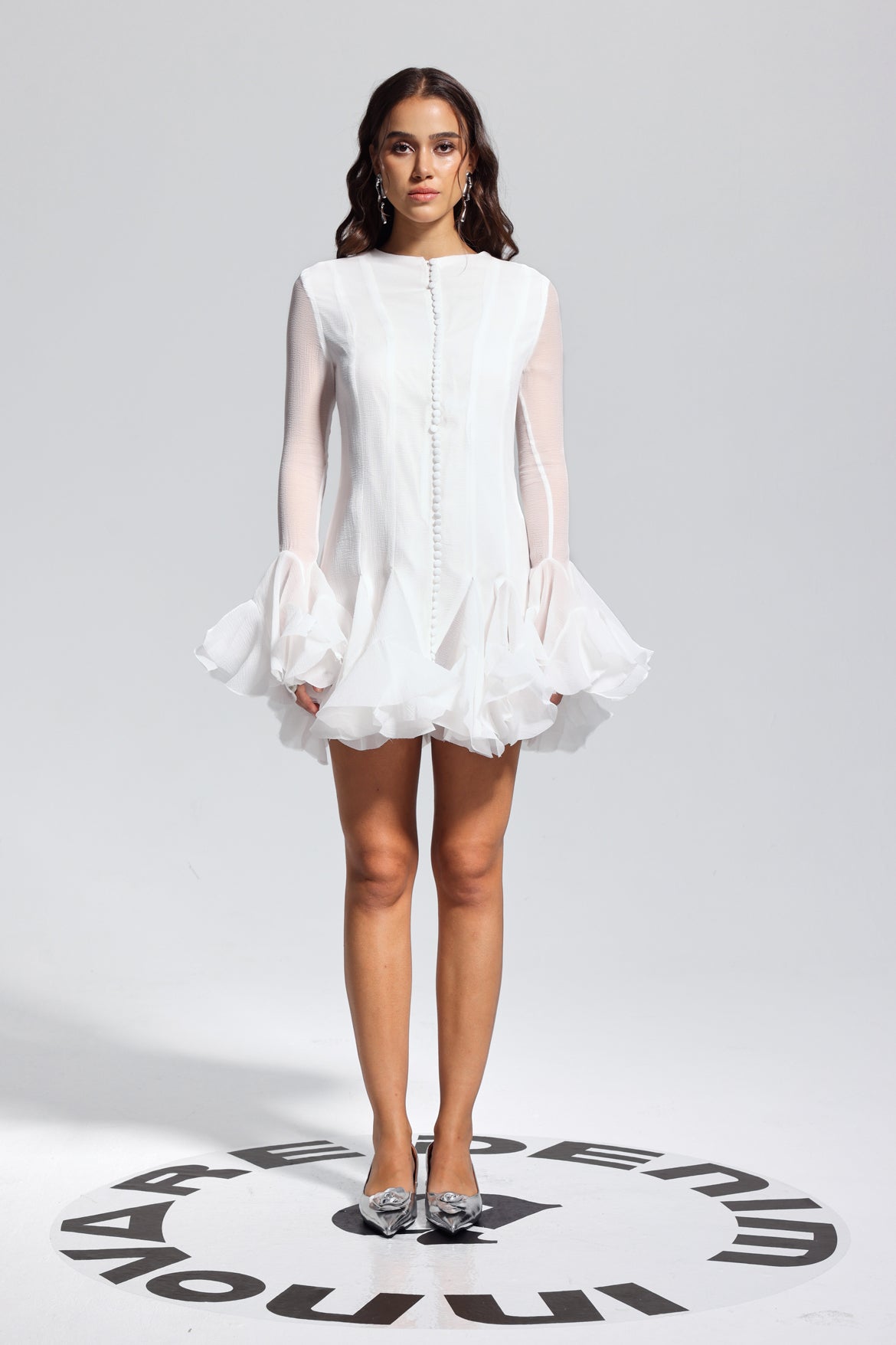 McCarthy File Ruffled Mini Dress White