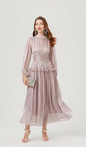 Plissee-Midikleid mit Strass-Kettendetails 