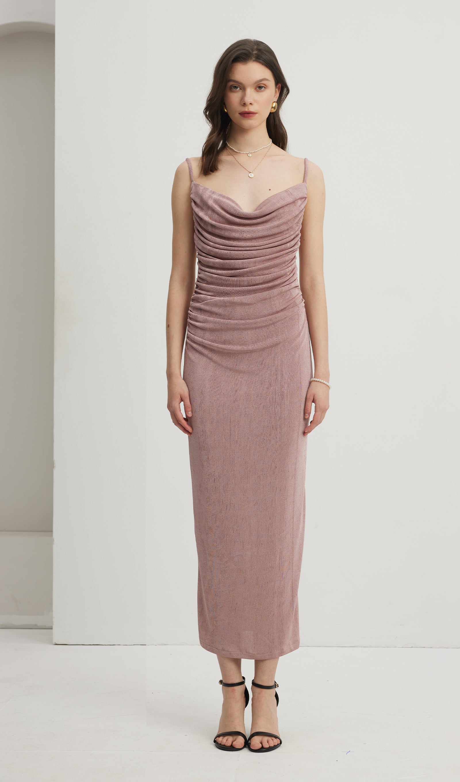 Ruched Flowy Maxi Dress 
