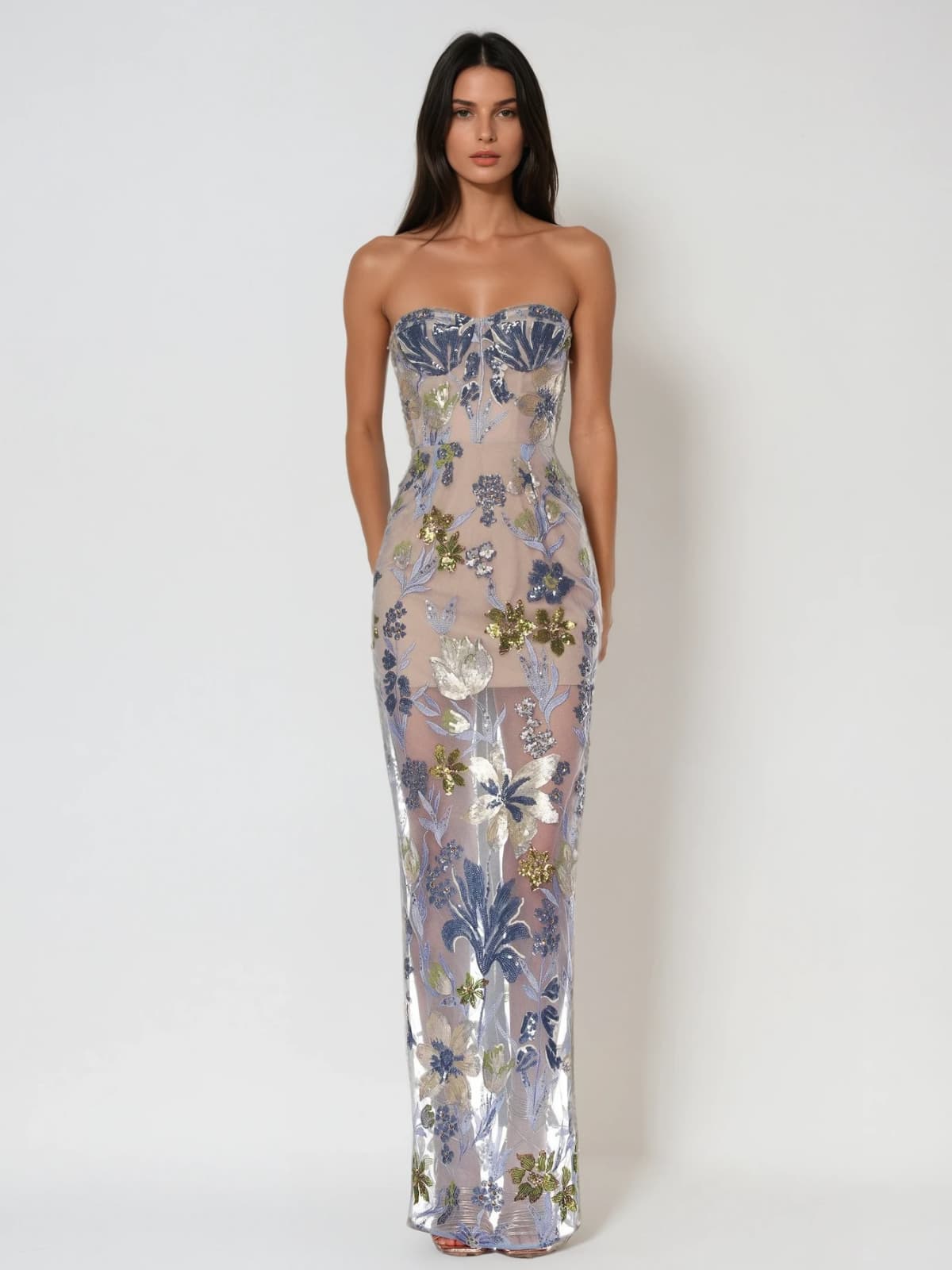 Nakoa trägerloses, paillettenbesetztes blaues Maxikleid
