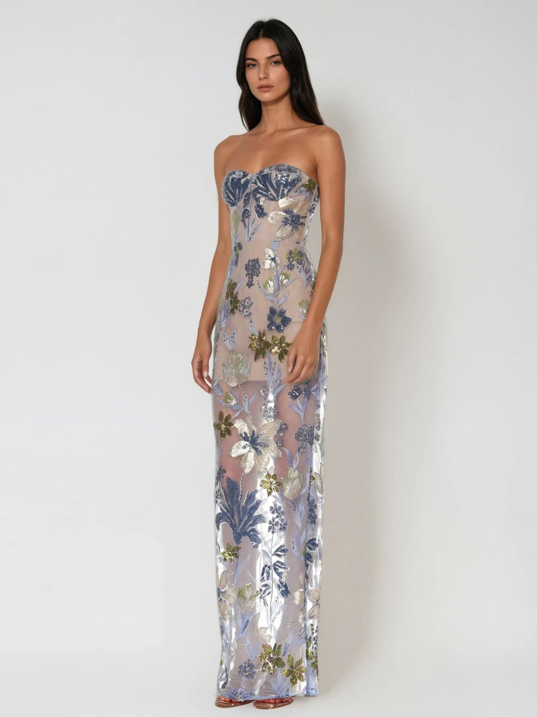 Nakoa trägerloses, paillettenbesetztes blaues Maxikleid