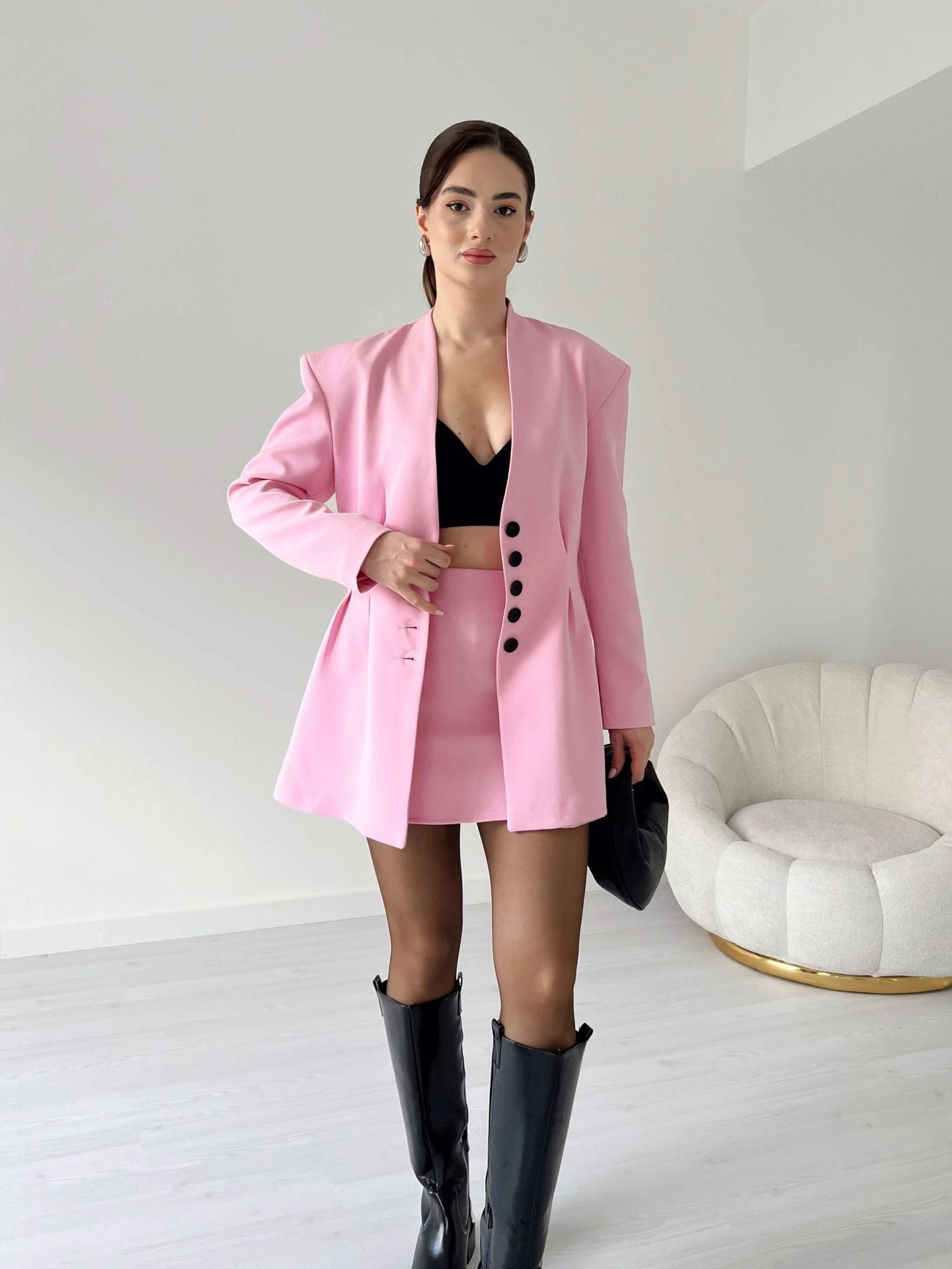 Mini Blazer Dress with Shoulder Gathering and Layers