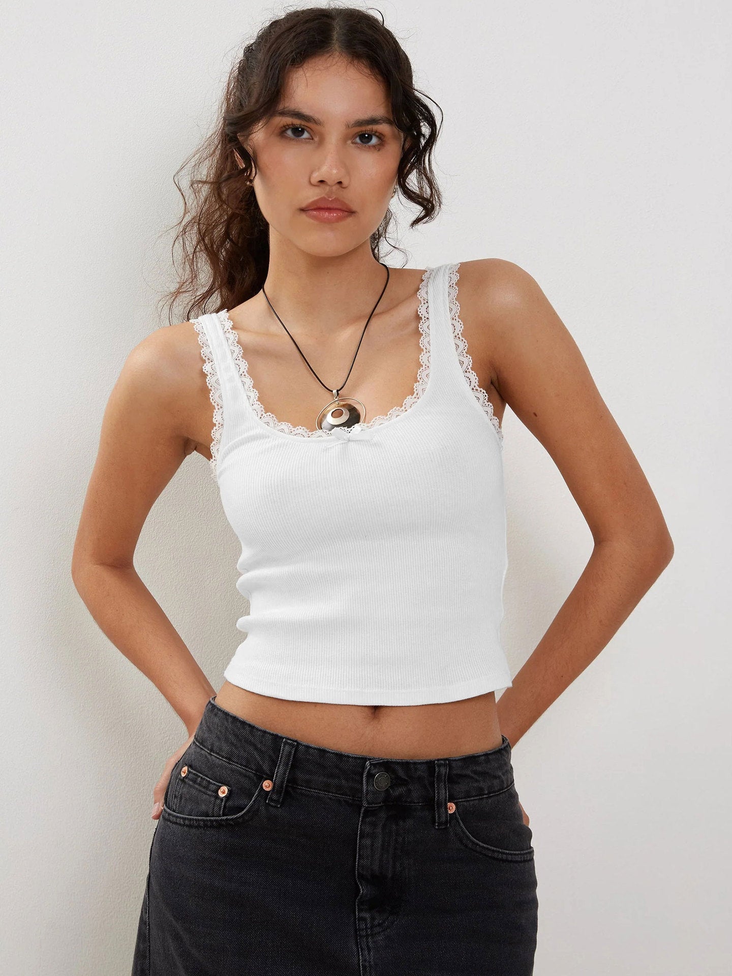Mui White Lace Detail Strappy Crop Top