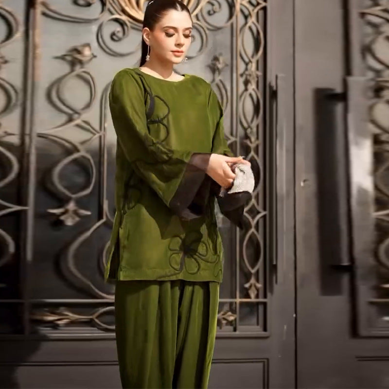 Alisora Yeşil Şık Kadife İkili Takım