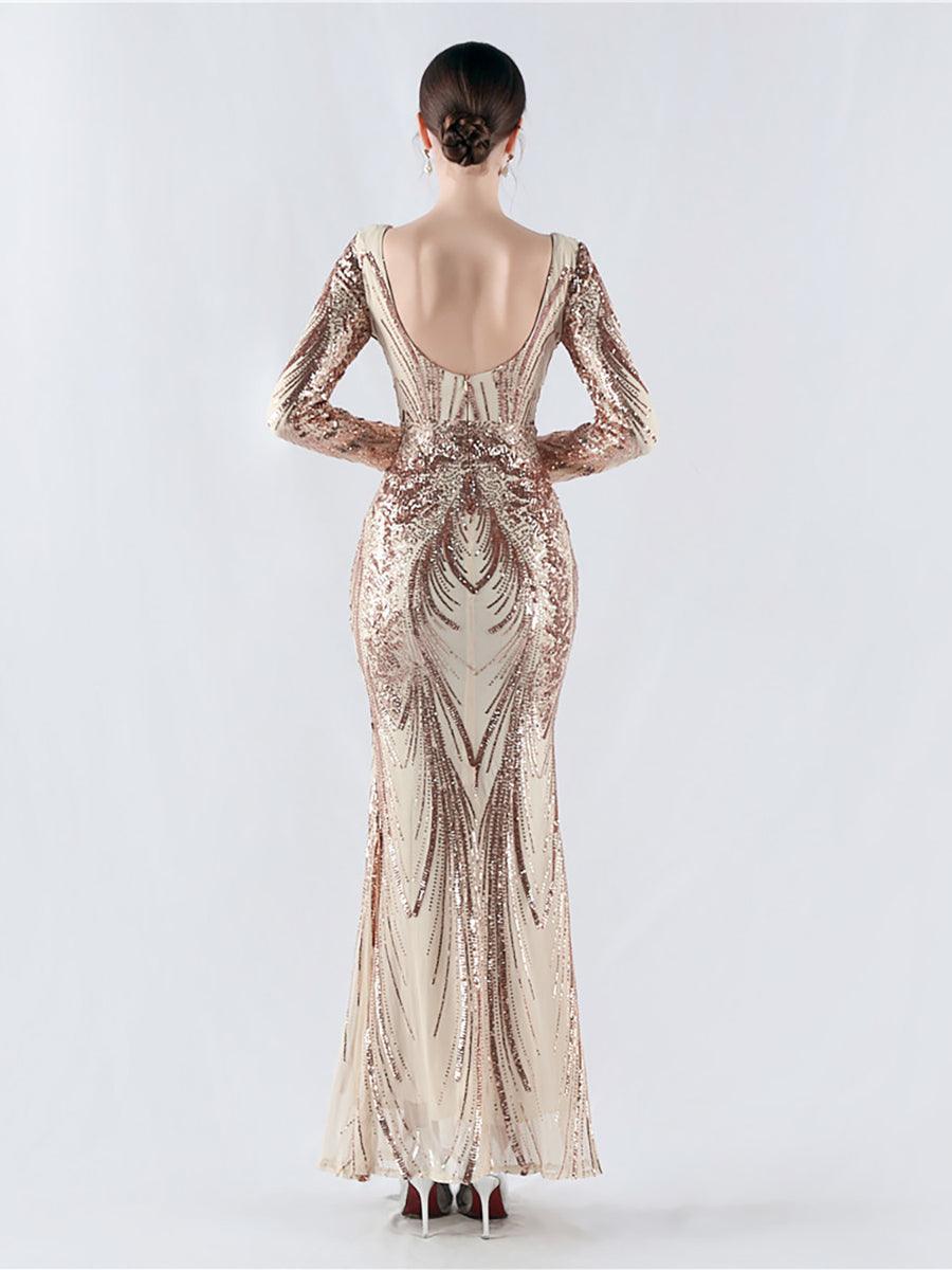 Runa Maxikleid mit V-Ausschnitt und offenem Rücken