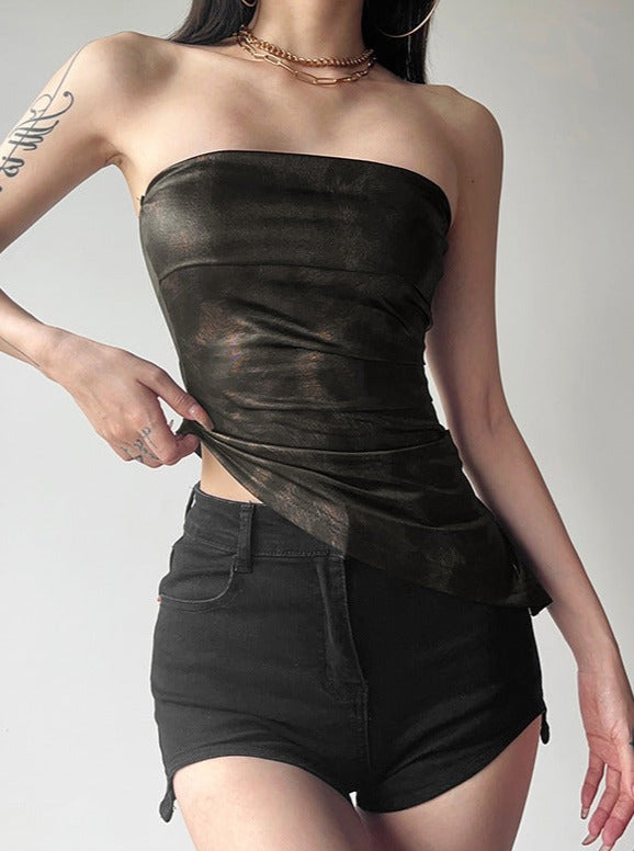 Strapless Pearlescent Crop Blouse