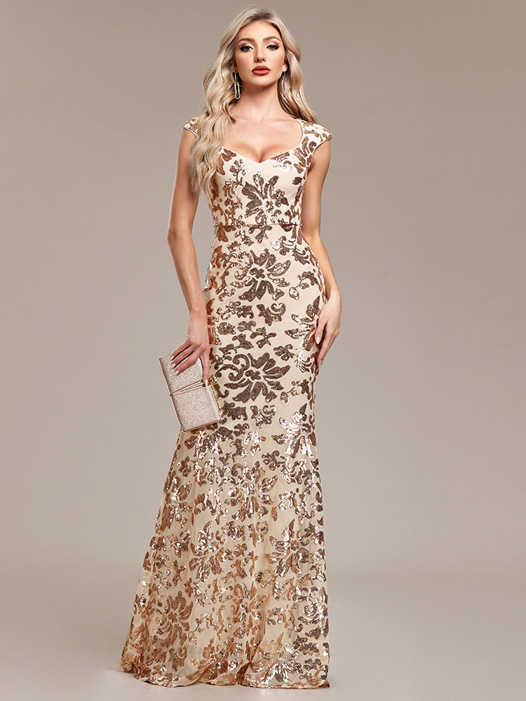 Skinny Sequin Gold Maxi Dress