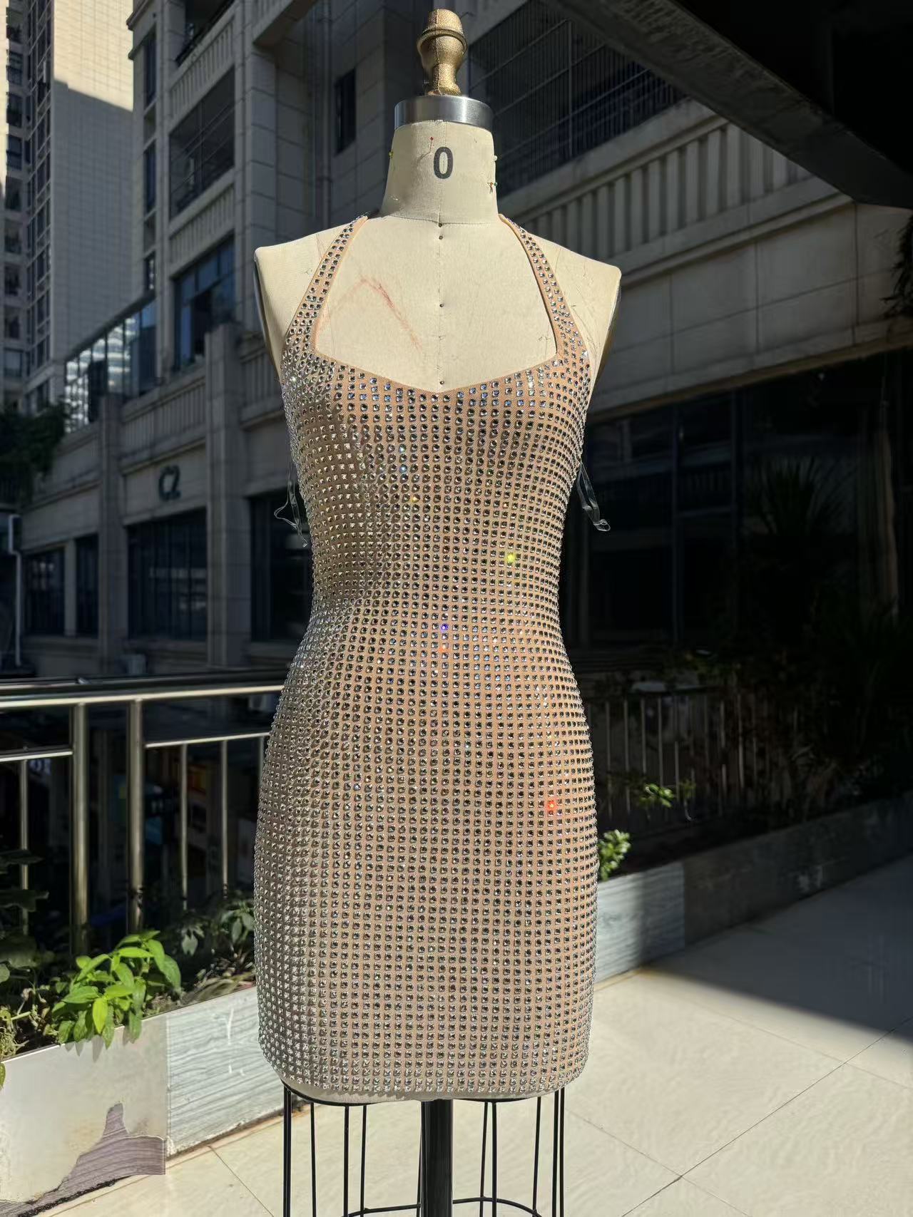 Stone Embellished Strappy Mini Night Dress