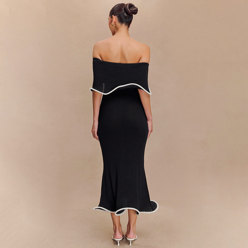 Kolsuz Fırfır Örme Maxi Elbise