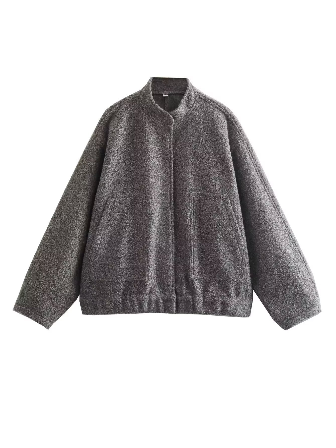 Oversize Gri Yün Görünümlü Ceket