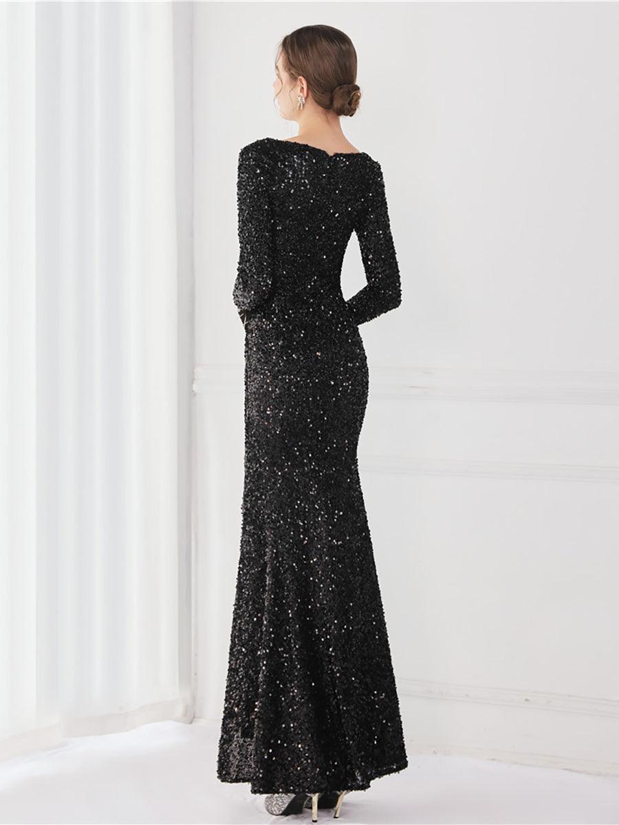 Rosalind Plain V-Neck Sequin Maxi Dress