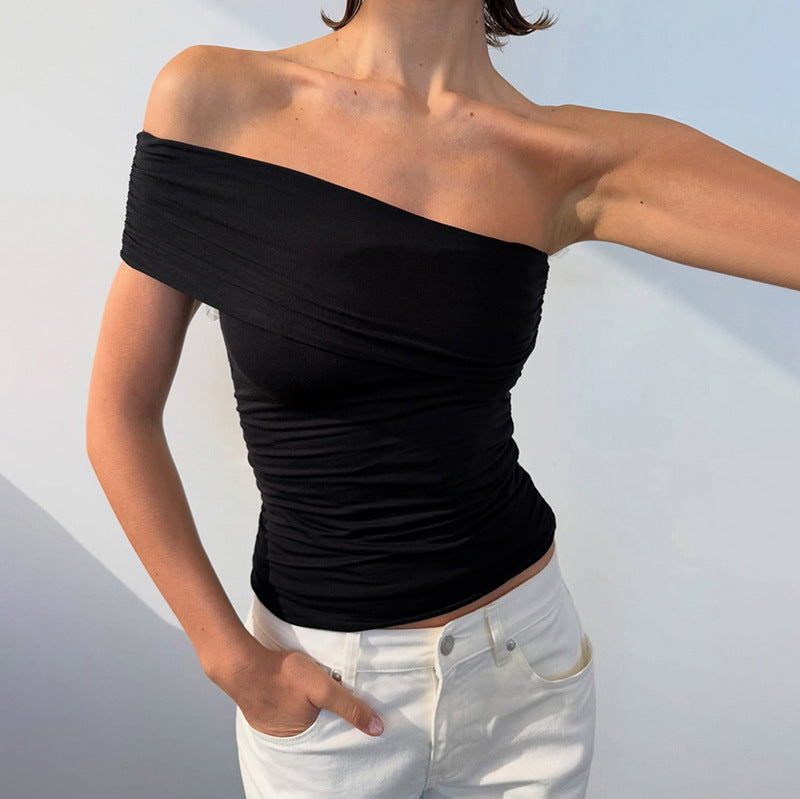 Eğik Yaka İnce Fit Üst