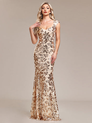 Enges Pailletten-Maxikleid in Gold