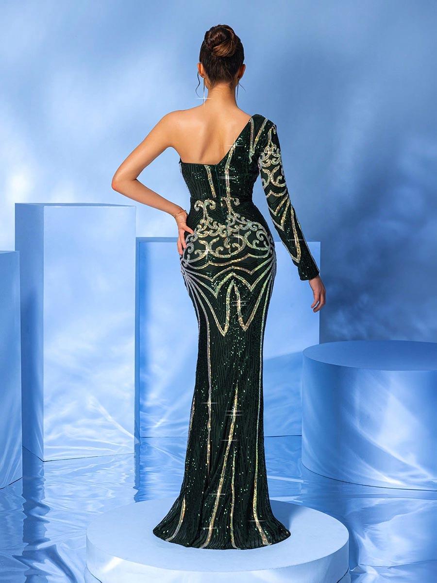 Elara Meerjungfrauen-Maxikleid mit Fischgrätmuster