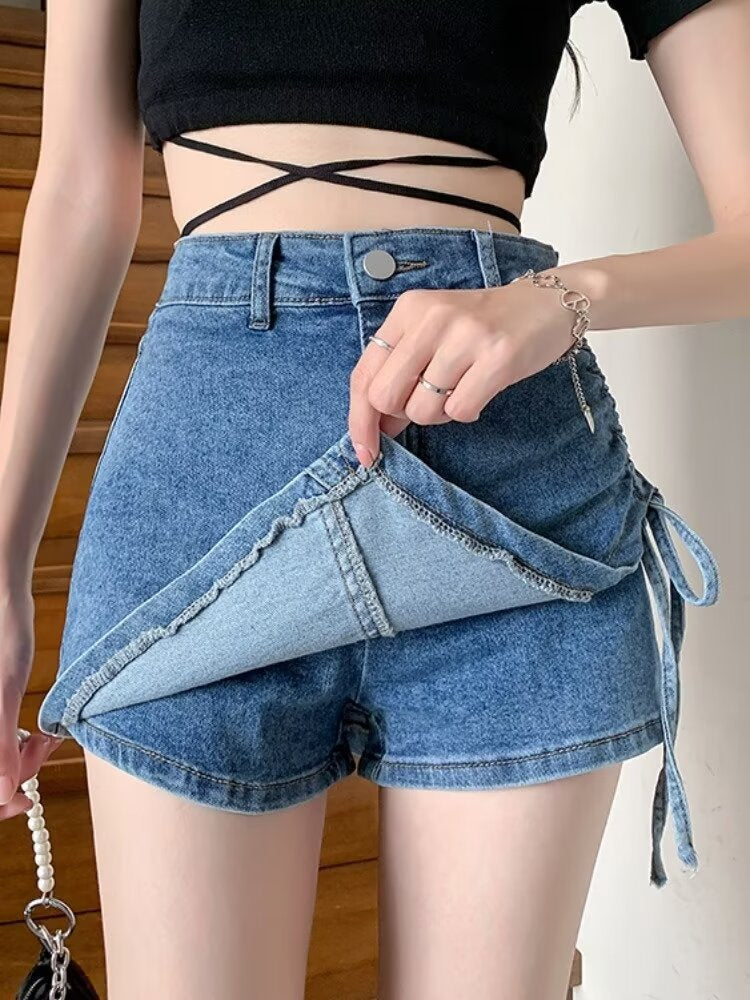 Bağcıklı Asimetrik Kot Etek