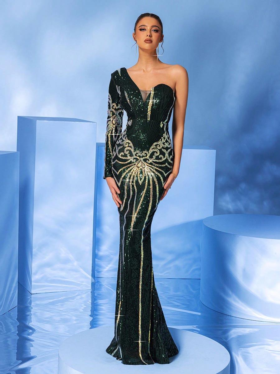 Elara Meerjungfrauen-Maxikleid mit Fischgrätmuster