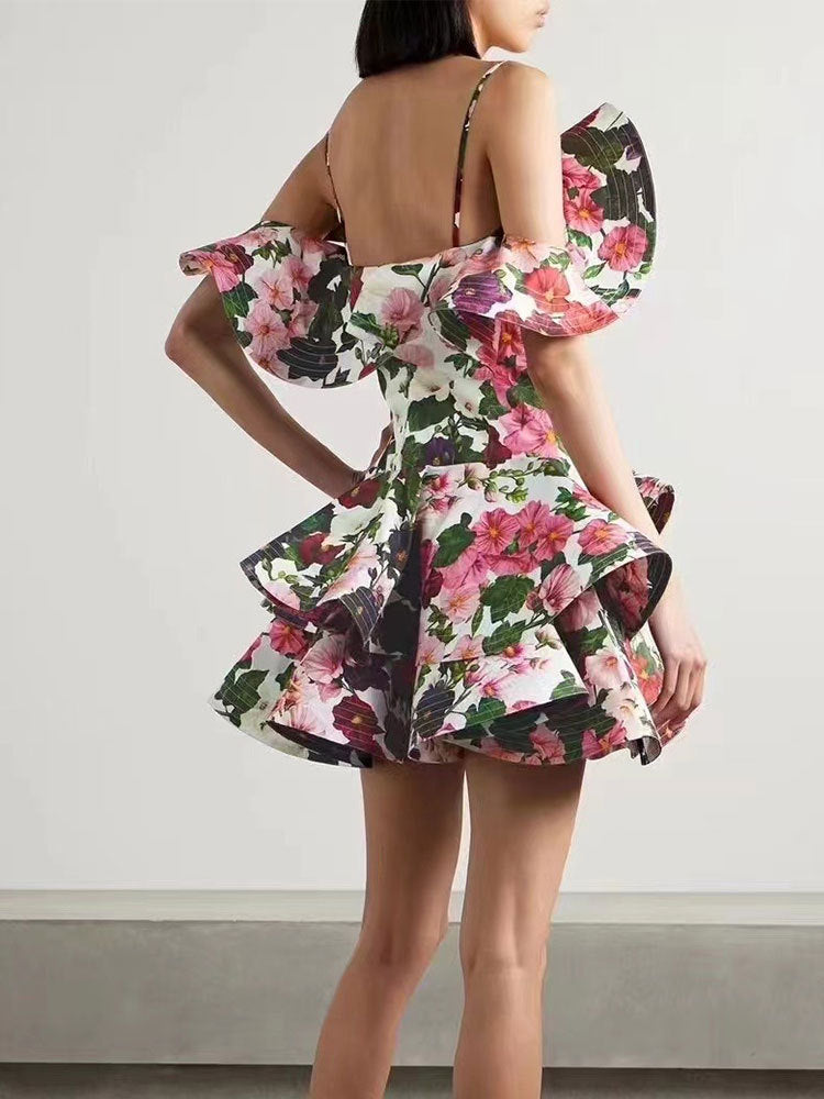 Cold Shoulder Floral Slip Mini Dress