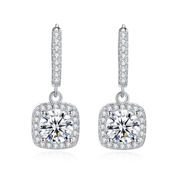 Moissanite Kare Çanta Tasarımlı 925 Ayar Küpe