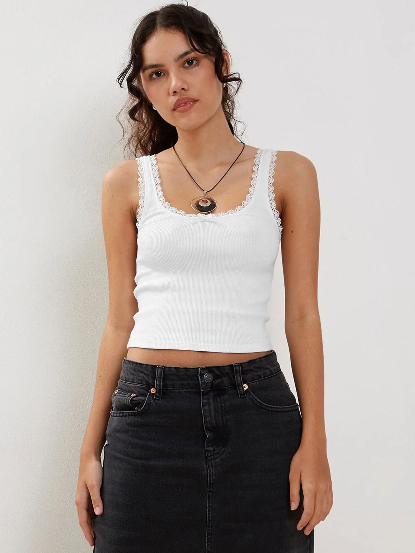 Mui White Lace Detail Strappy Crop Top