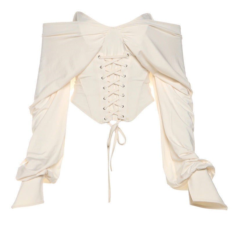 Éclatante, schulterfreie, kurze Bluse mit Spitzenbindung