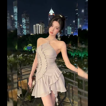 Alisora Tek Omuz Volanlı Mini Elbise