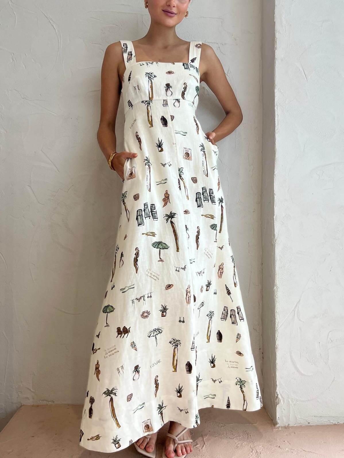 Graffiti-Maxikleid mit Trägern, sexy, rückenfrei
