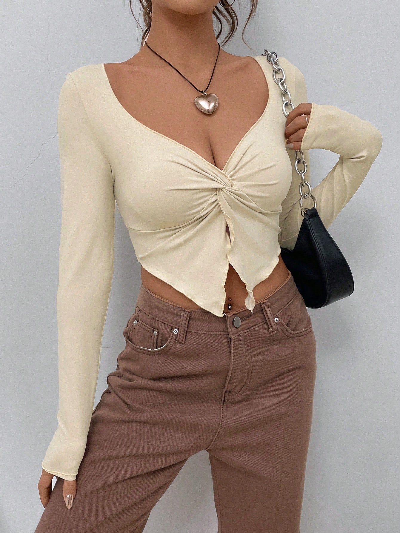 Krem Twist Crop Bluz