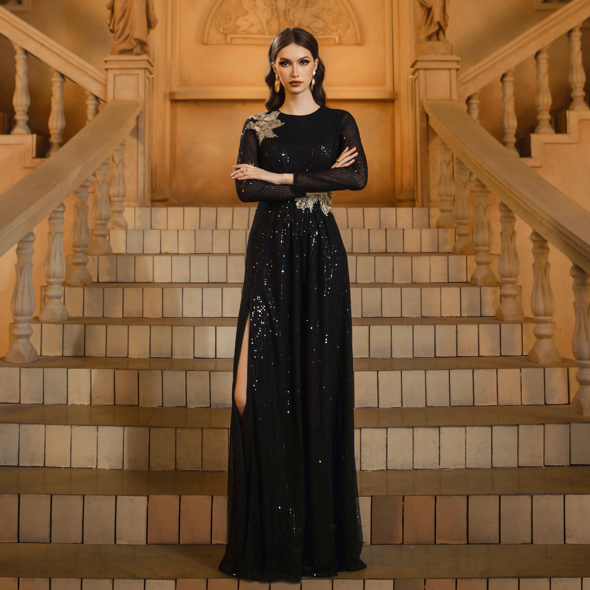 Seraphina Sequin Long-Sleeved Maxi Dress 