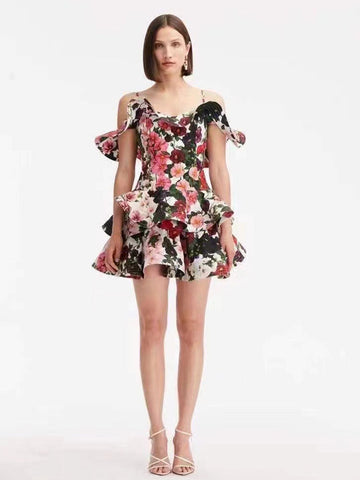 Cold Shoulder Floral Slip Mini Dress
