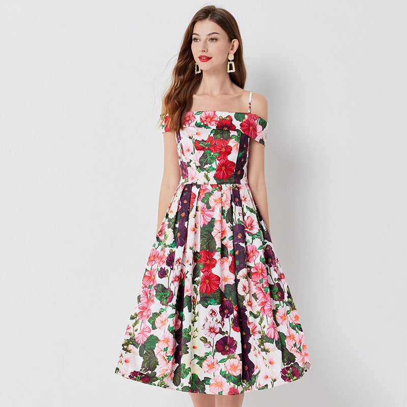 Alianora schulterfreies, geblümtes Midikleid