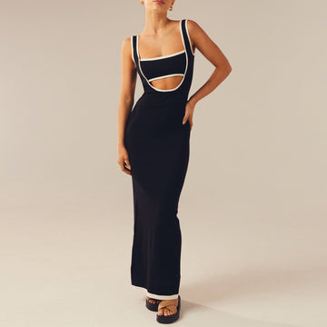 Contrast Cut Maxi Knit Dress