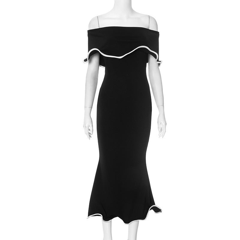 Kolsuz Fırfır Örme Maxi Elbise