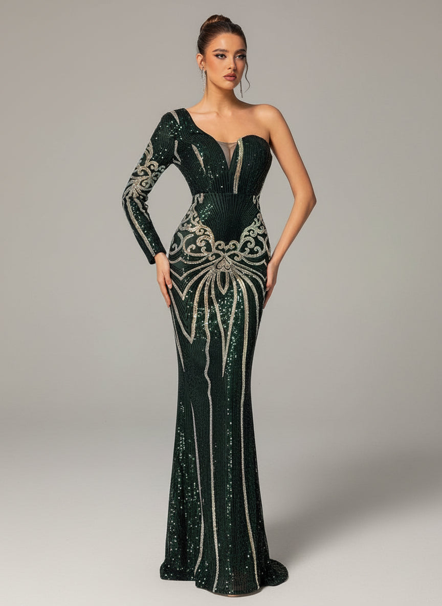 Elara Meerjungfrauen-Maxikleid mit Fischgrätmuster