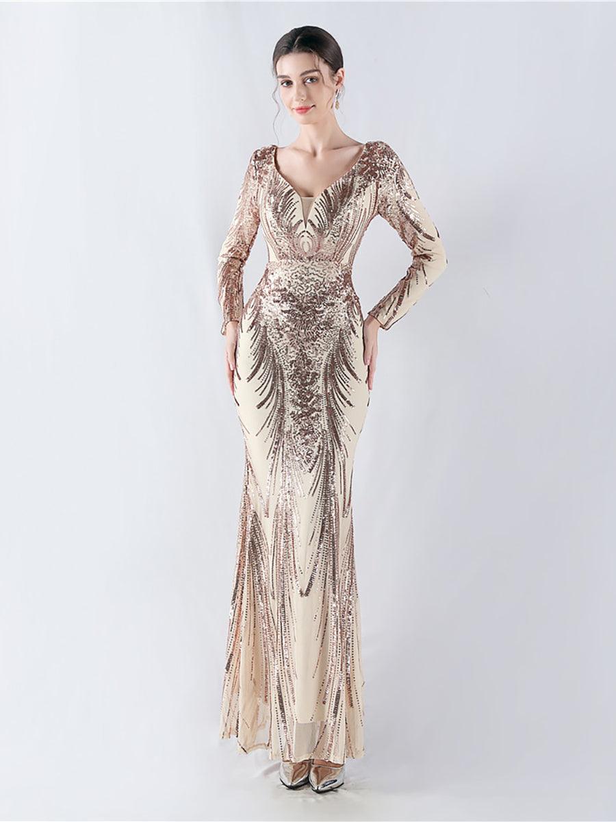 Runa Maxikleid mit V-Ausschnitt und offenem Rücken