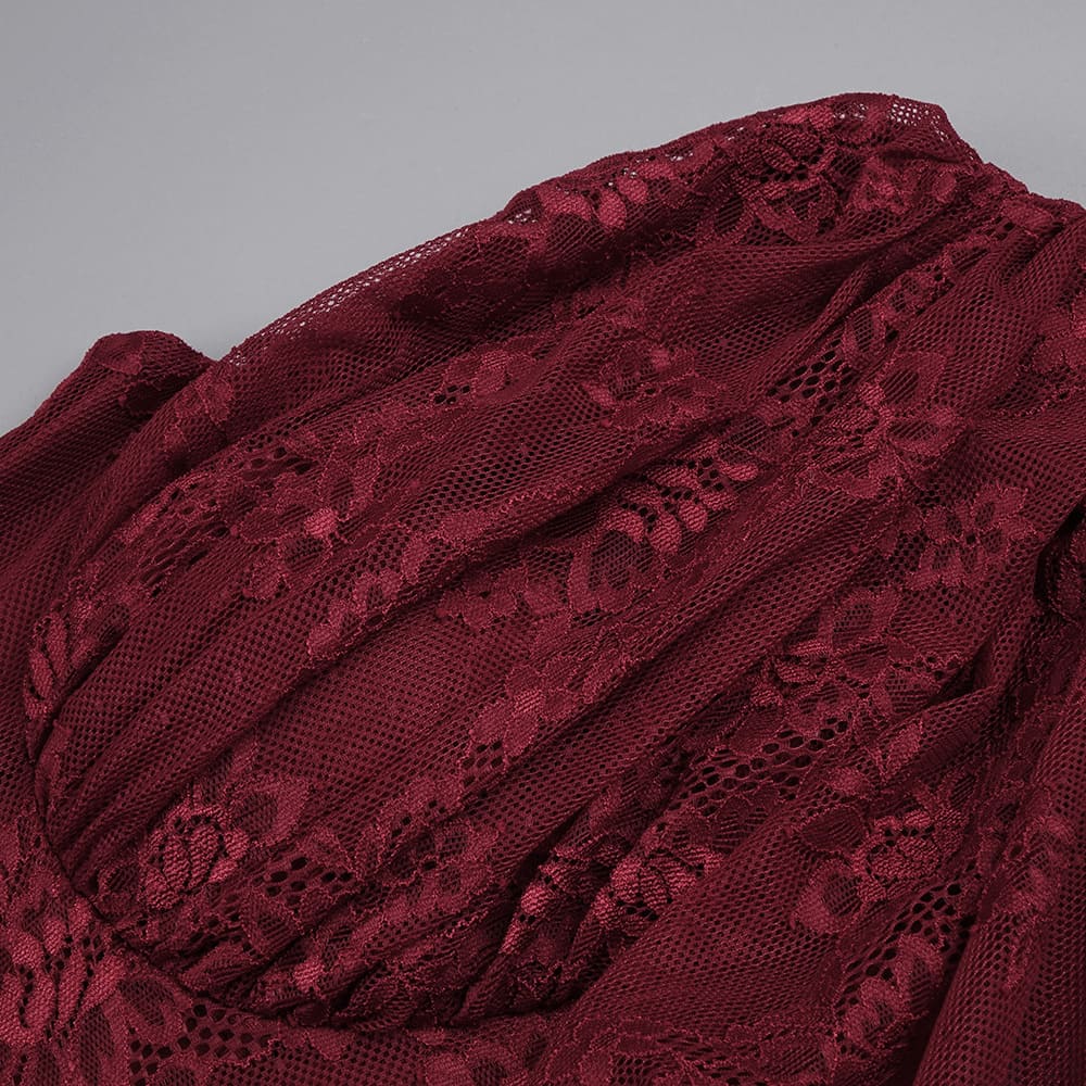 Melisande Tek Omuz Maxi Elbise-Bordo