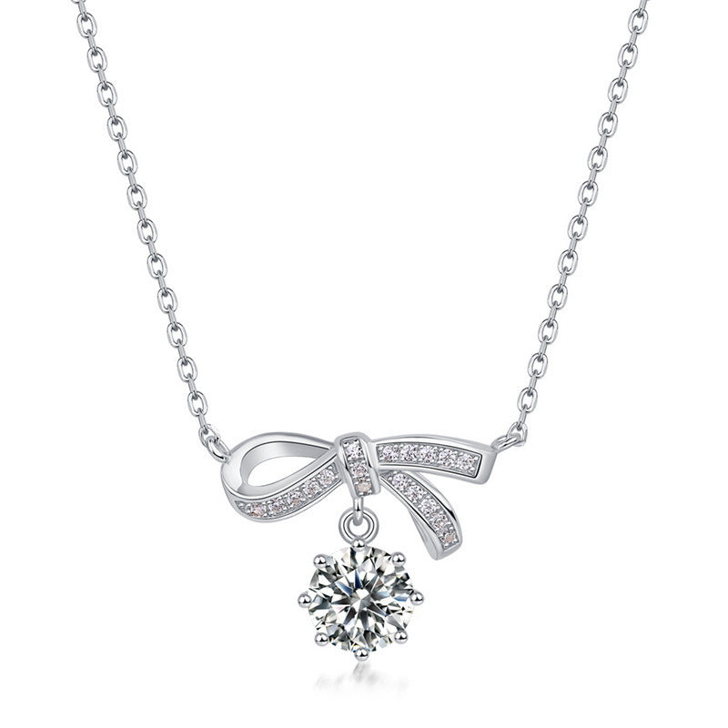 925 Ayar Moissanite Taşlı Fiyonk Kolye