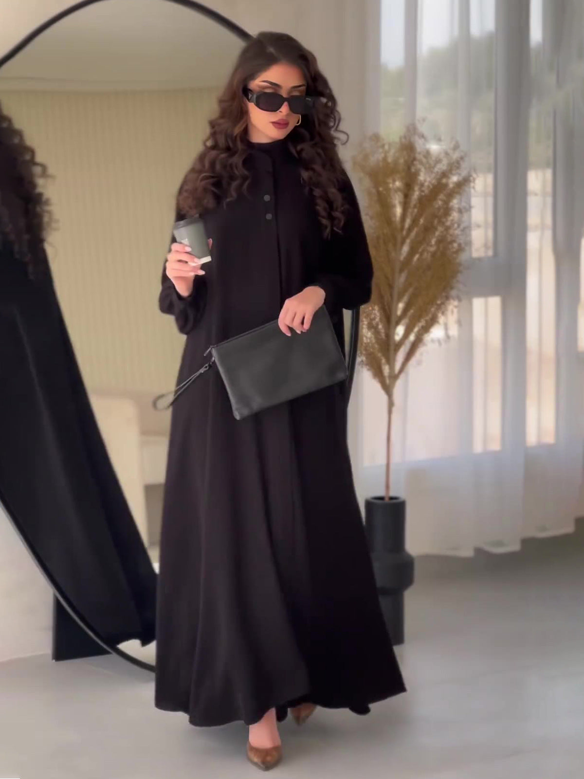 Alisora Minimal Oversize Siyah Uzun Elbise