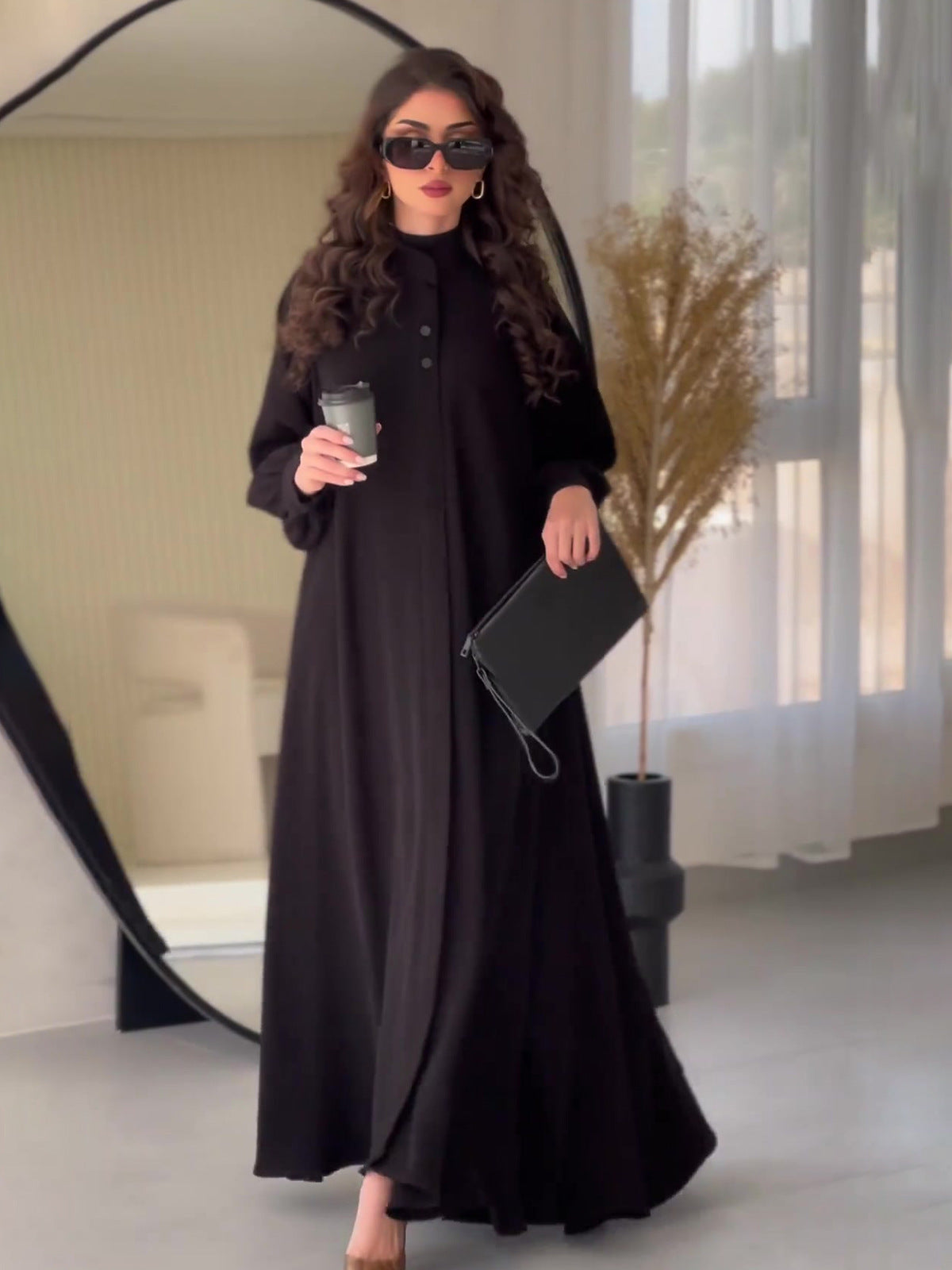 Alisora Minimal Oversize Siyah Uzun Elbise