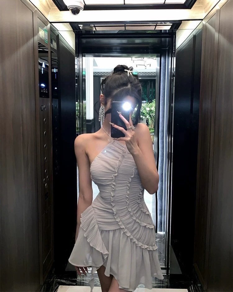 Alisora Tek Omuz Volanlı Mini Elbise