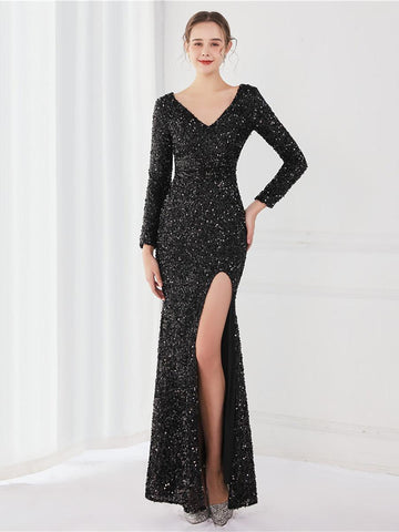 Rosalind Plain V-Neck Sequin Maxi Dress